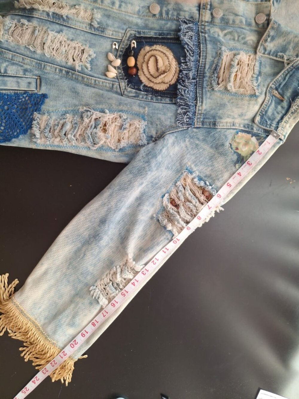 ENSY One-of-a-Kind Handmade Upcycled Denim Duster Coat A dramatic wearable artwo - Picture 9 of 10